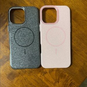Glittery Black and Pink iPhone 16 pro max Cases